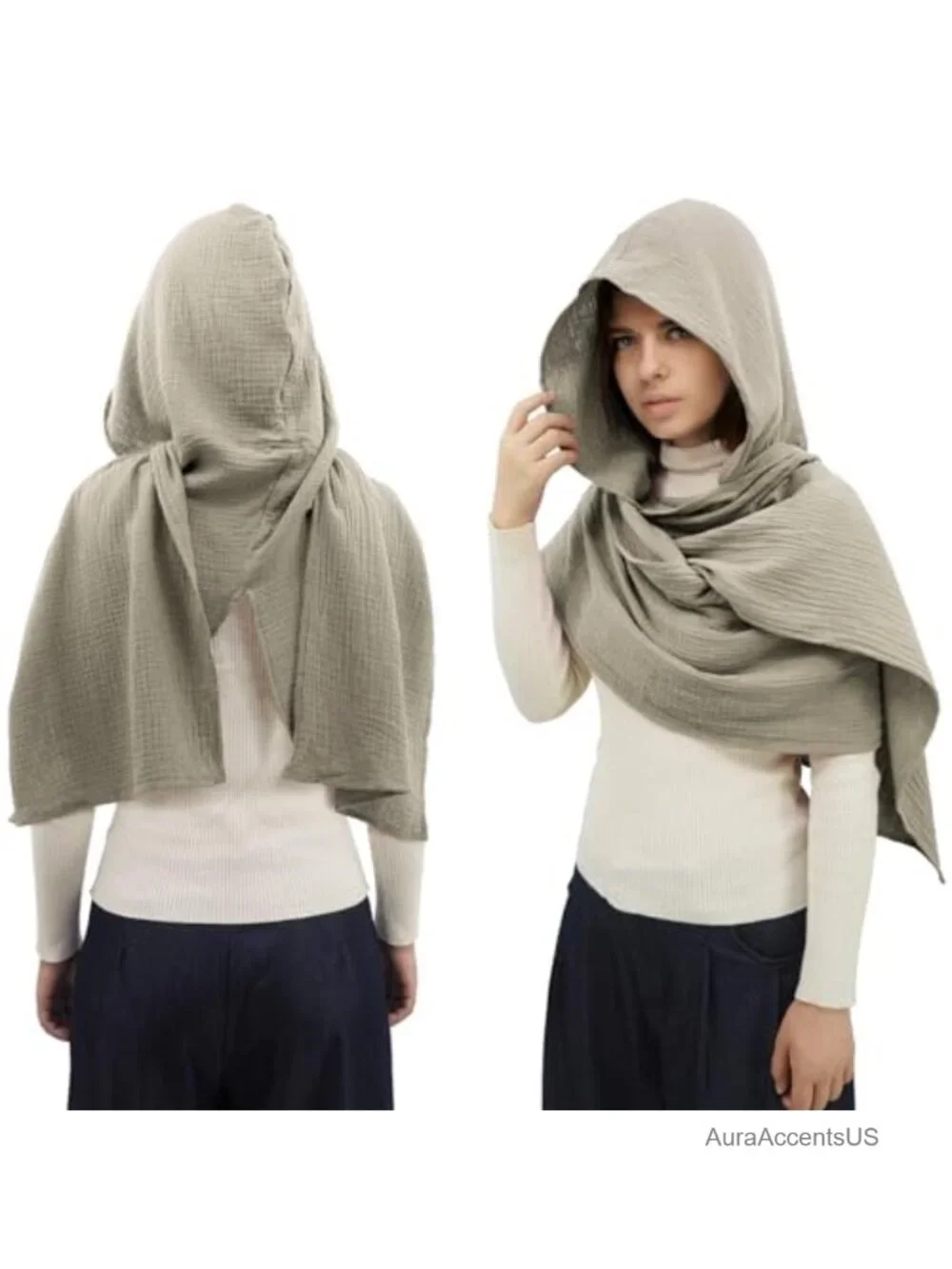 Linen Cotton Hooded Shawl Scarf Cape Multifunctional Medieval Goth Wrap